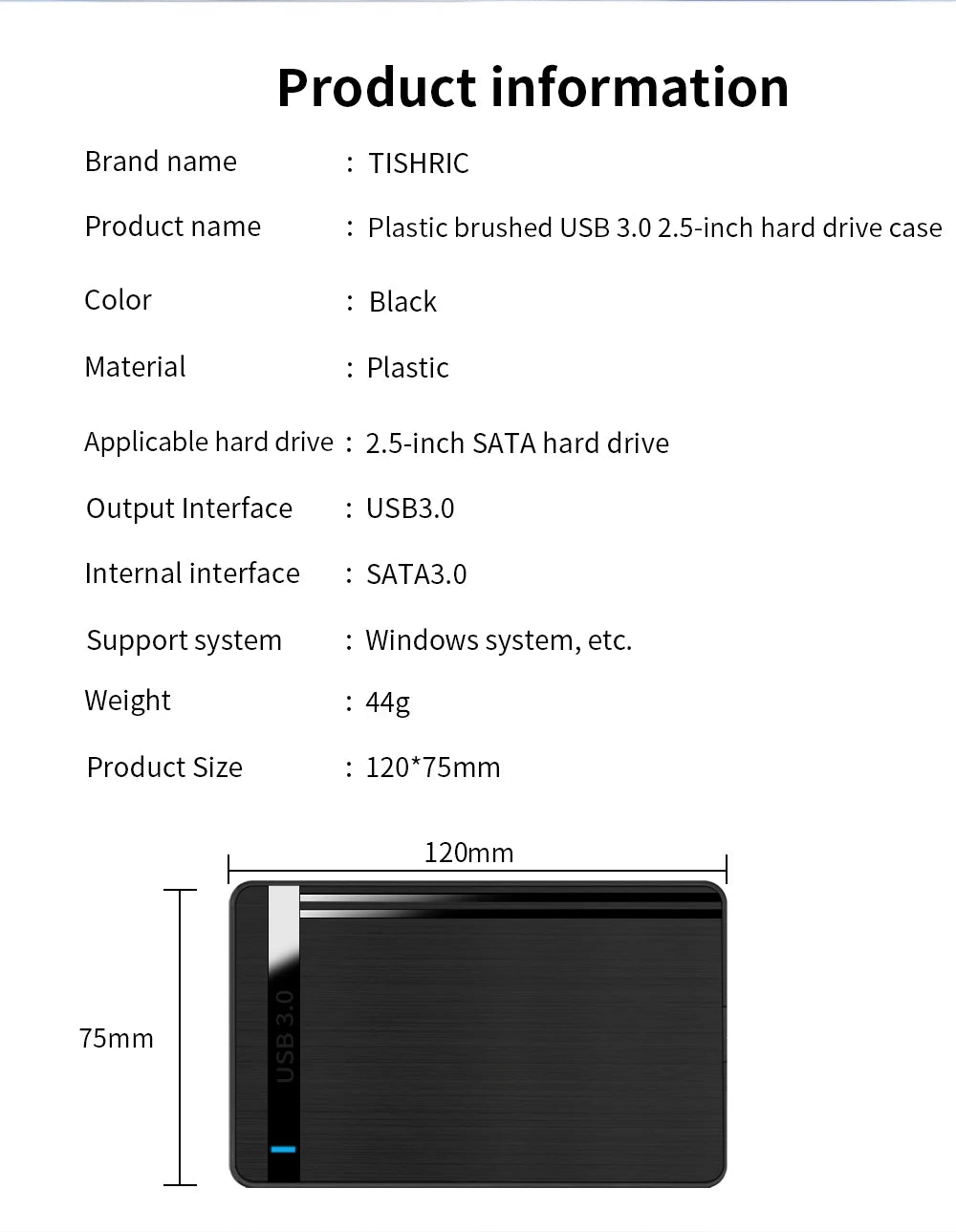 TISHRIC External HDD Case Hard Drive Box USB 3.0 2.5 Inch SATA 3.0  Mobile HDD Enclosure Support UASP for PC Laptop