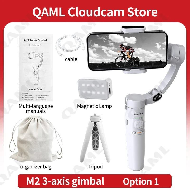 QAML M2 2024 New 360 Rotation Gimbal Stabilizer Selfie Stick Desktop tracking gimbal For Tiktok Smartphone live