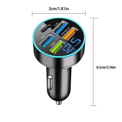 Car Charger 66w 5-port 4USB+1PD Fast Charging Adapter for Apple and Huawei Models