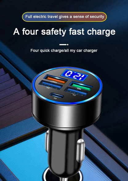 Car Charger 66w 5-port 4USB+1PD Fast Charging Adapter for Apple and Huawei Models