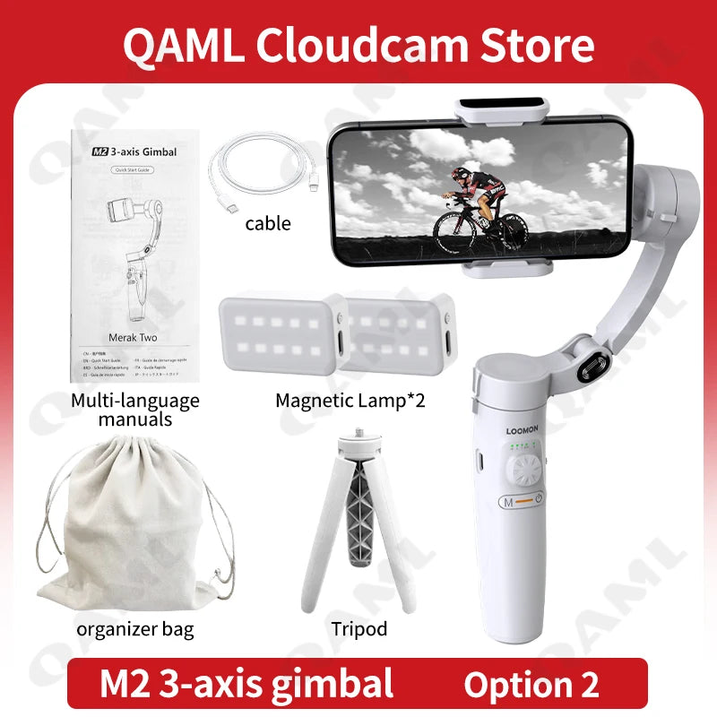 QAML M2 2024 New 360 Rotation Gimbal Stabilizer Selfie Stick Desktop tracking gimbal For Tiktok Smartphone live