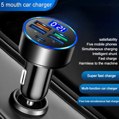 Car Charger 66w 5-port 4USB+1PD Fast Charging Adapter for Apple and Huawei Models