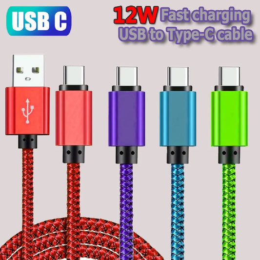 USB Type C Cable Date Sync 2.4A Fast Charging Nylon Braided Wire Charger Cable For Samsung Huawei Android Mobile Phone 1M 2M 3M