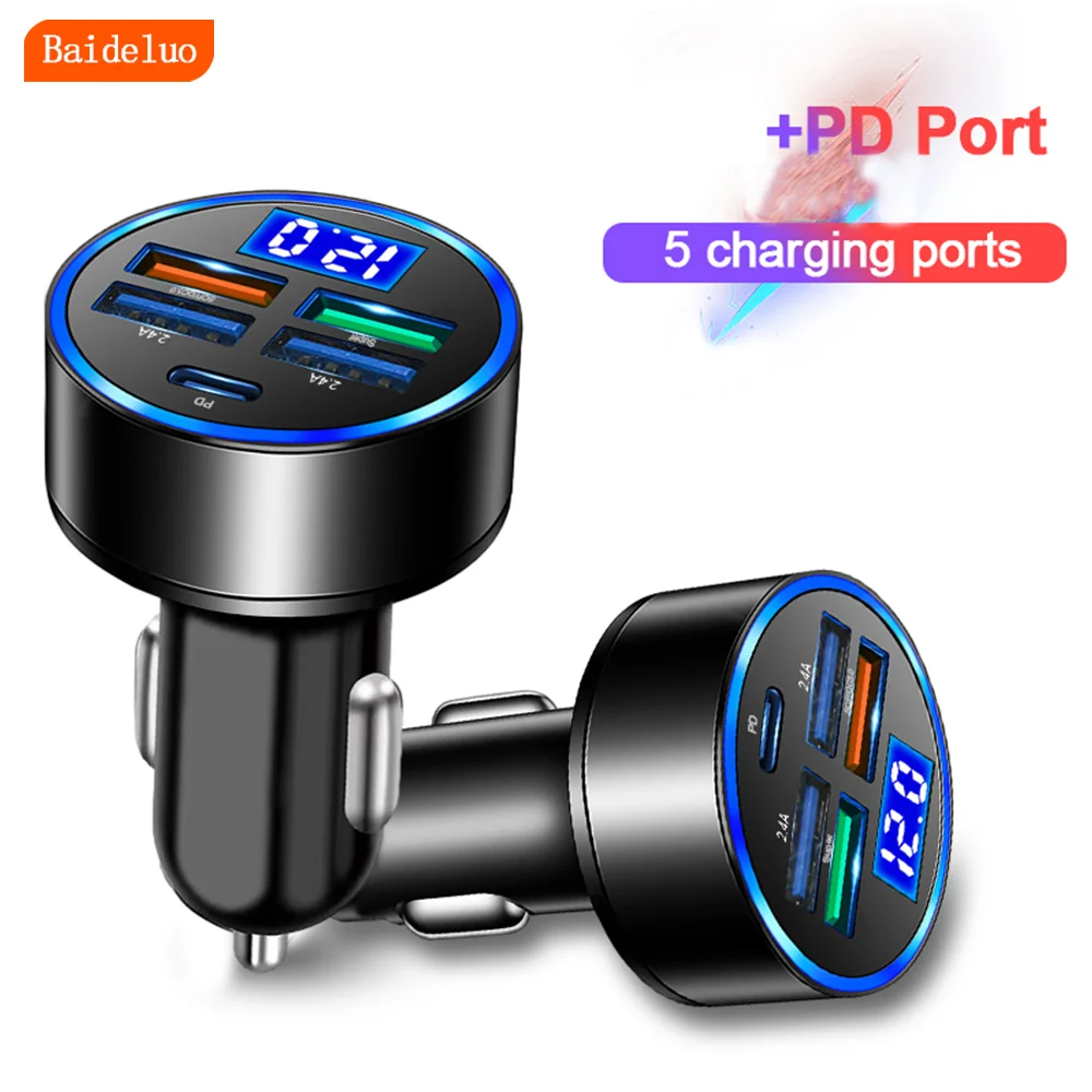 Car Charger 66w 5-port 4USB+1PD Fast Charging Adapter for Apple and Huawei Models